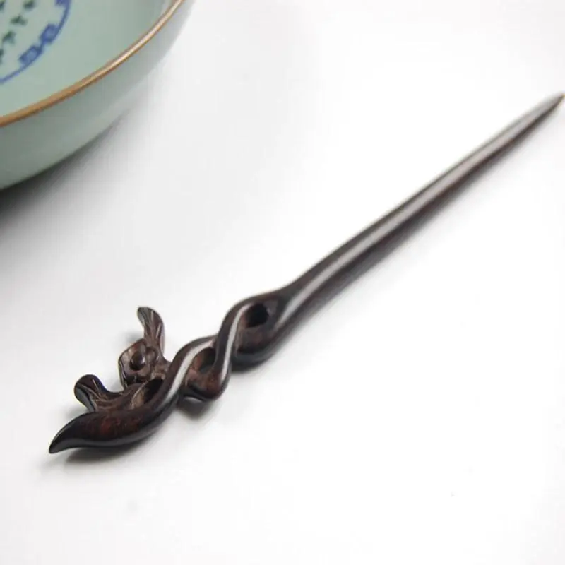 Vintage Carved Sandalwood Hairpin Sticks - Plum Blossom Shaped Hanfu Wear Hair Forks Jewelry, Dropshipping Products for Traditional Outfits, Carved Detail
