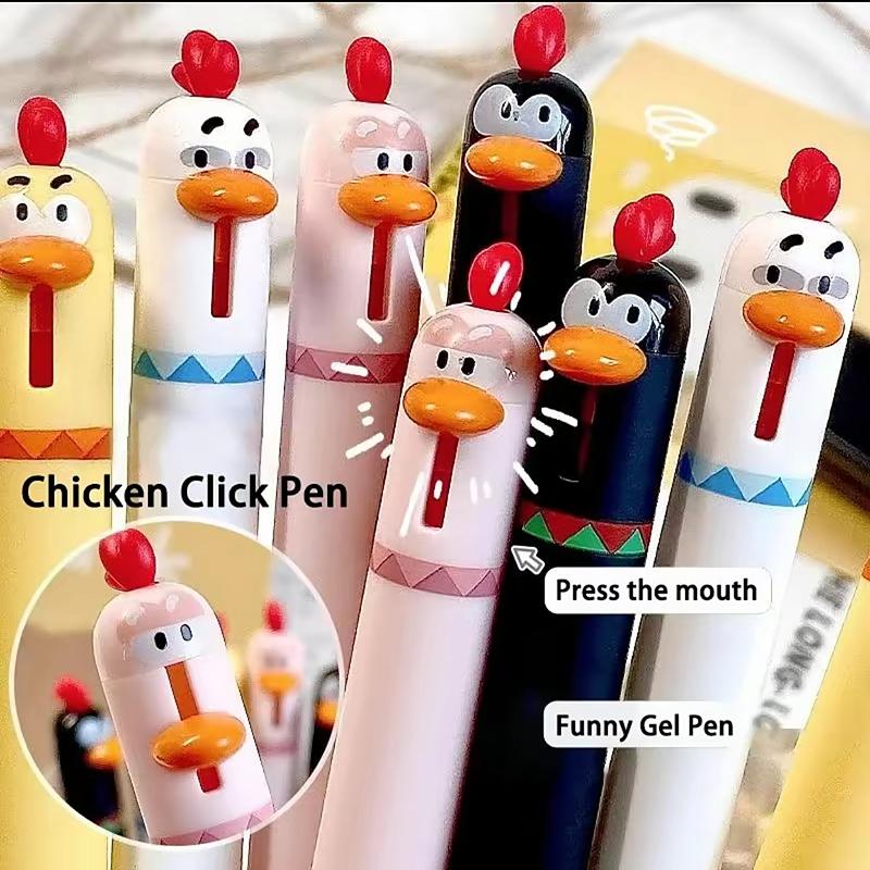 Creative Chicken Gel Pens Set of 4, 0.5mm Quick Dry Click Writing Pens, Unique Design Fun Relax Office Gift Pen Christmas Present