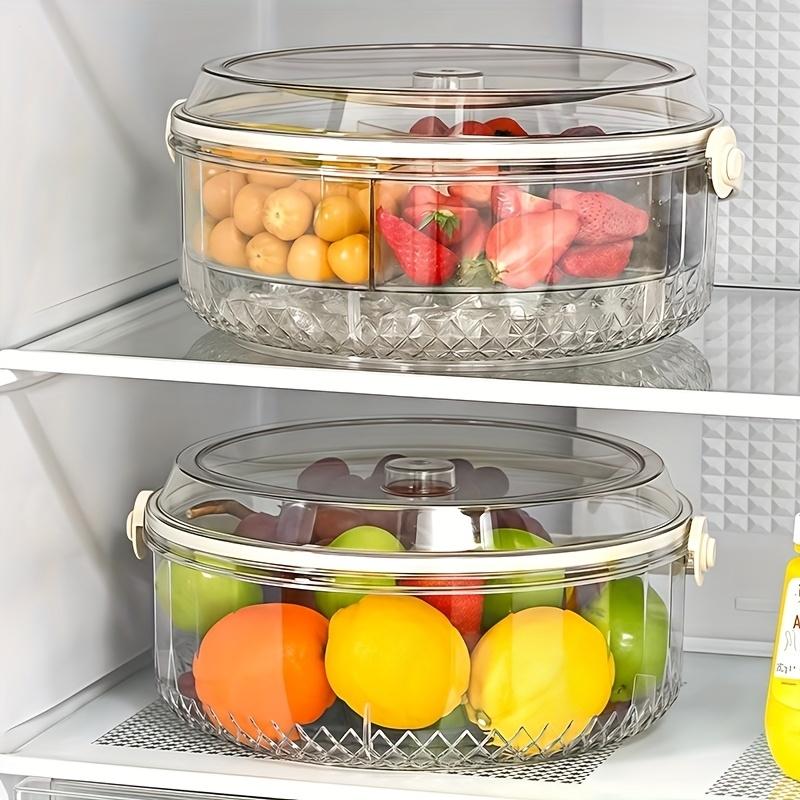 Multi Compartment Divided Serving Tray with Lid & Dip Cup, Rotating Fruit Platter for Party Picnic, Portable Fridge Organizer & Food Storage Container