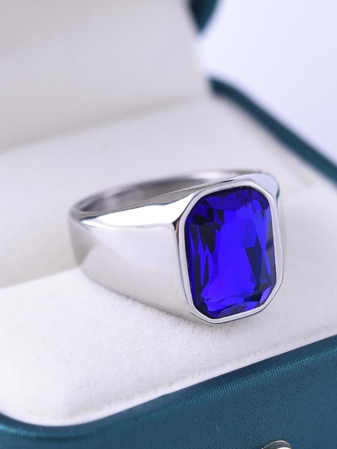 Vintage Turquoise Men's Stainless Steel Ring, Natural Agate Vein, Unique Gemstone Accessory