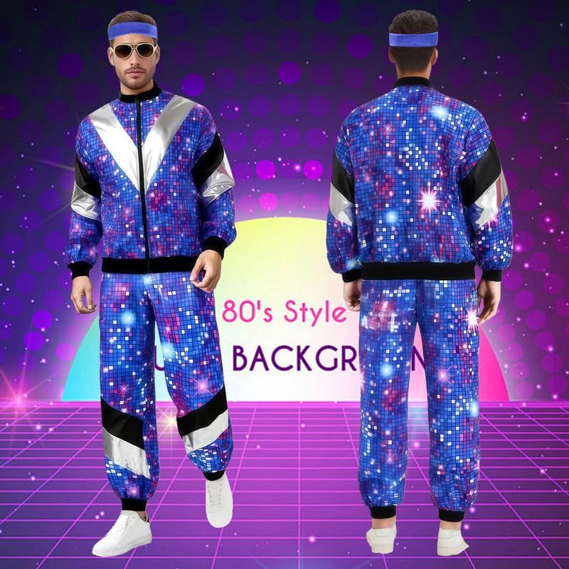 80s Tracksuit Men's Disco Costume 80s 90s Outfit Men's with Accessories Retro Jogging Suit Outfit for Men Hip Hop Sportswear Fancy Dress Costumes Theme Party Cosplay Carnival