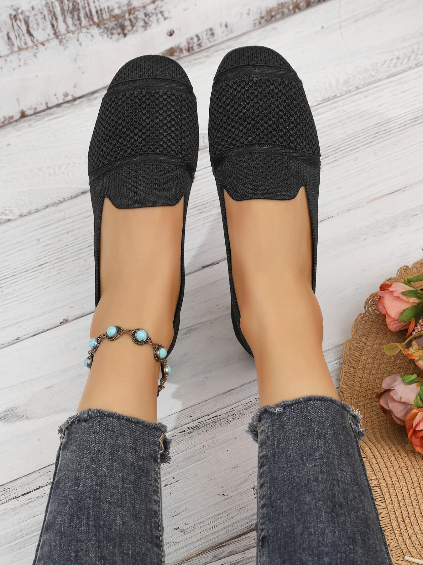 Large Size Summer Women's Mesh Breathable Soft Sole Slip-On Flat Shoes, Comfortable Daily Commute Work Walking Mom Shoes