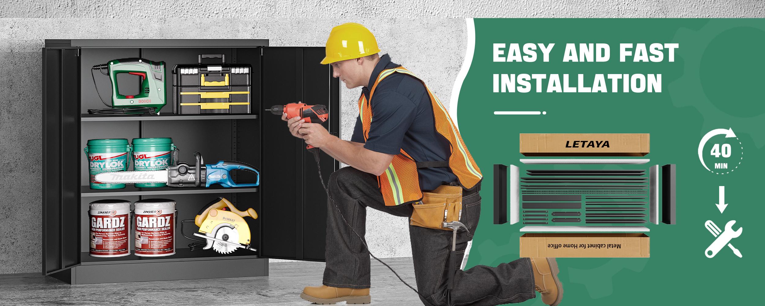 Letaya Metal Storage Cabinets with Lock Door,2 Adjustable Shelves Organizer Steel Storage Cabinets for Home,Office,Warehouse,Garage,Employee Lockers