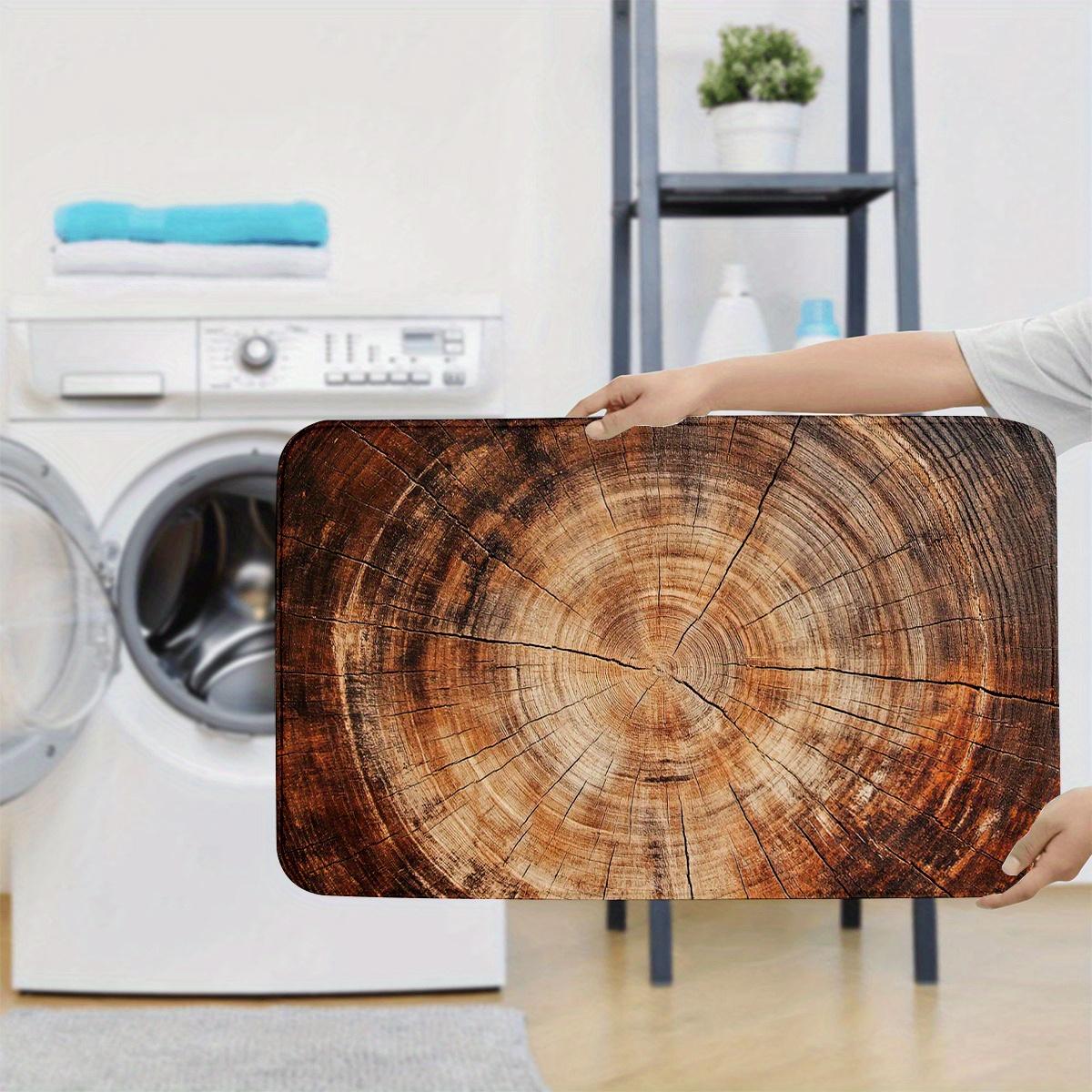 3pcs Bathroom Anti Slip Pad Set, Brown Tree Stump Annual Ring Print, Soft Flannel, Non Slip Bathroom Mat, U-Shaped Toilet Mat, Toilet Lid Mat, Bath Mat Rug, Fashionable Modern Design, Versatile Home Decor, Bathroom Decor/Accessories