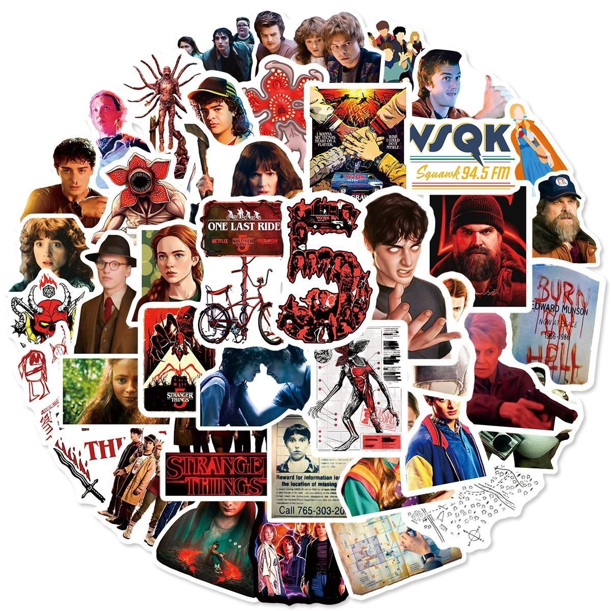 Stranger Things 5 Classic Elements Graffiti Stickers, Luggage Skateboard Water Bottle Decorative Stickers, Unique Creative Stationery Stickers Wholesale