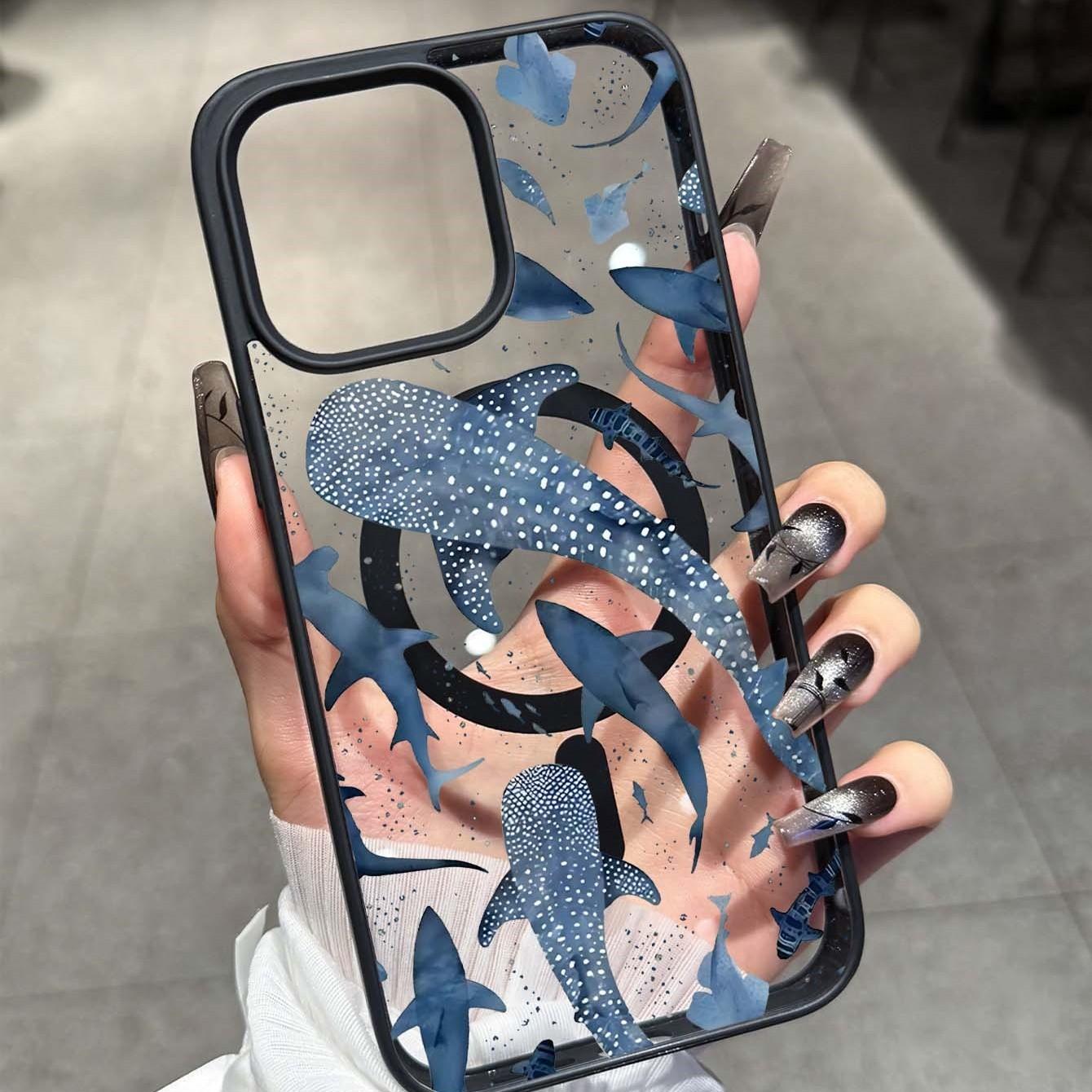 Whale Pattern Magnetic Ring Case, Ultra Transparent Acrylic Anti-Drop Phone Cover, Compatible with Samsung Galaxy a Series, Accessories