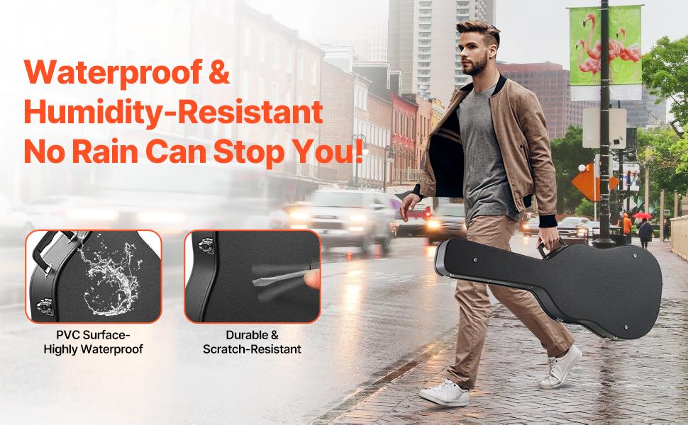 VEVOR Acoustic Guitar Hard Case, 43.31 in Gourd-Shaped Guitar Hard Case, With Lock Latch Key Handle, PVC Padding Soft Lining Water-Resistant Hard Shell Guitar Case, for 39-41 in Acoustic Guitar, Black