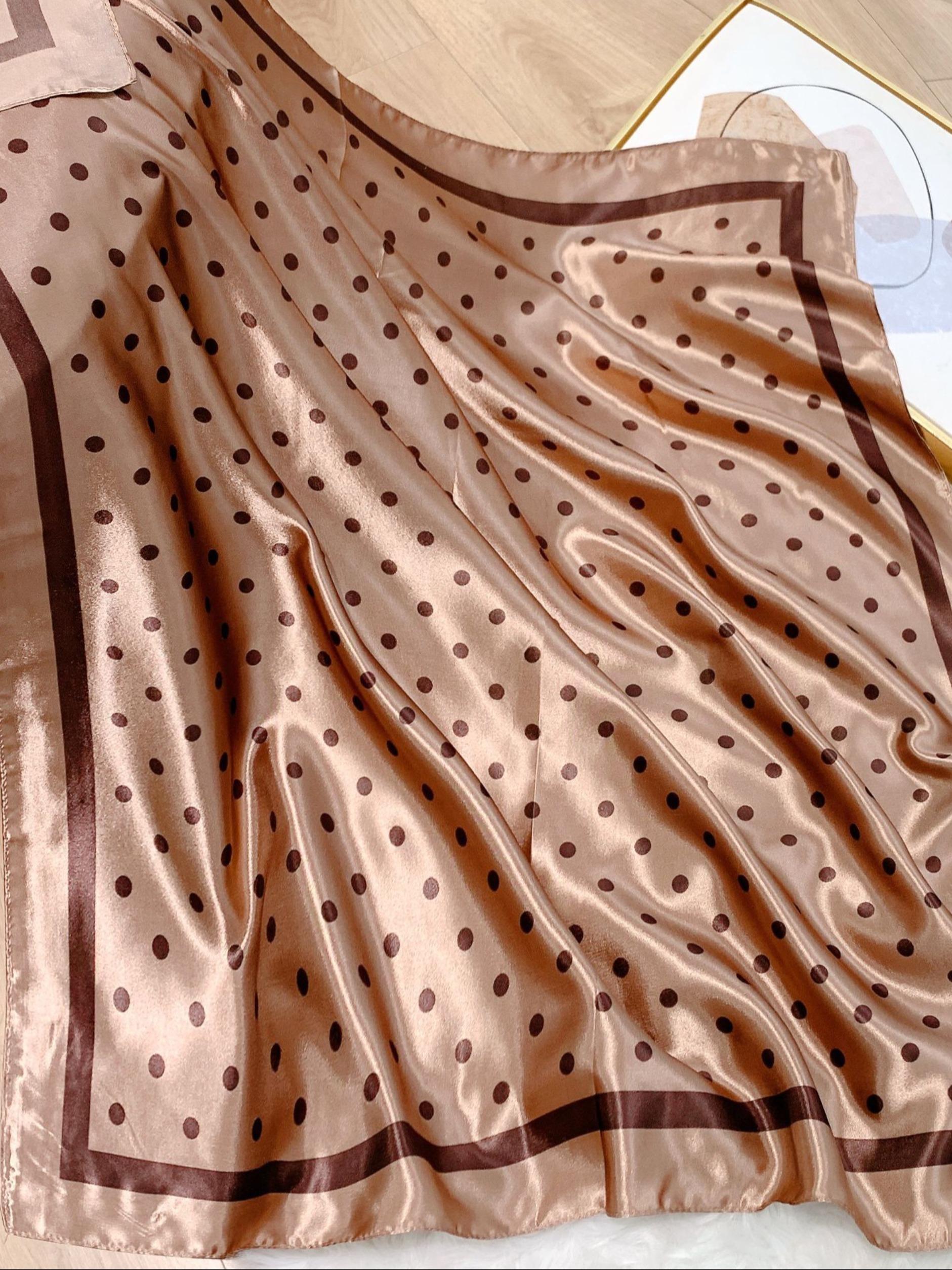 Classic Polka Dot Print Silk Scarf, French Vintage New Satin Square Scarf, 90x90cm Versatile Bandana, Elegant Headscarf, Head Wrap, Commute Travel Decorative Hijab