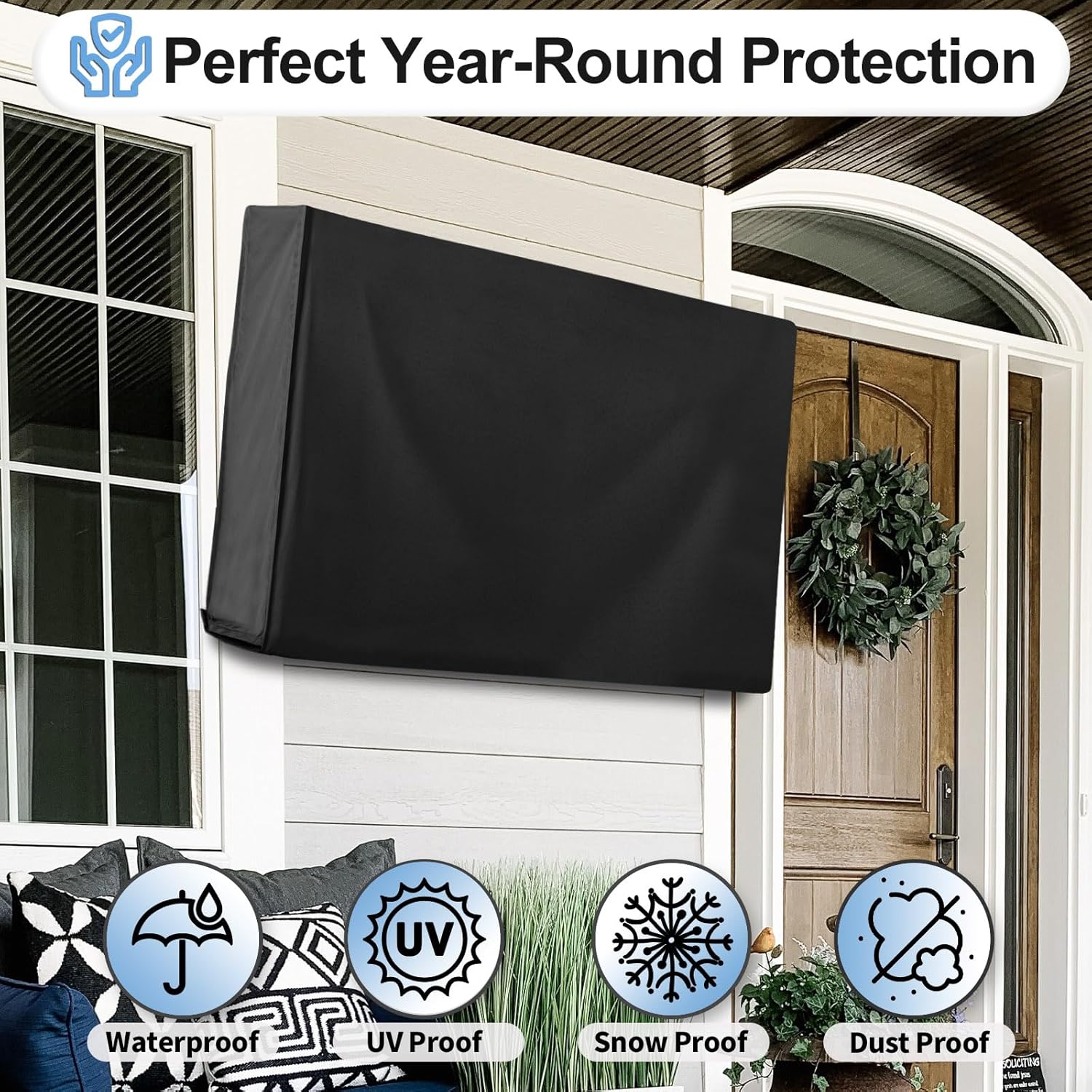 and Weatherproof Outdoor Flat Screen TV Cover with Bottom Covering 28-32 Inch TV,  and  Screen Protector, Size 30" L x 19" W x 5.5" H, Black