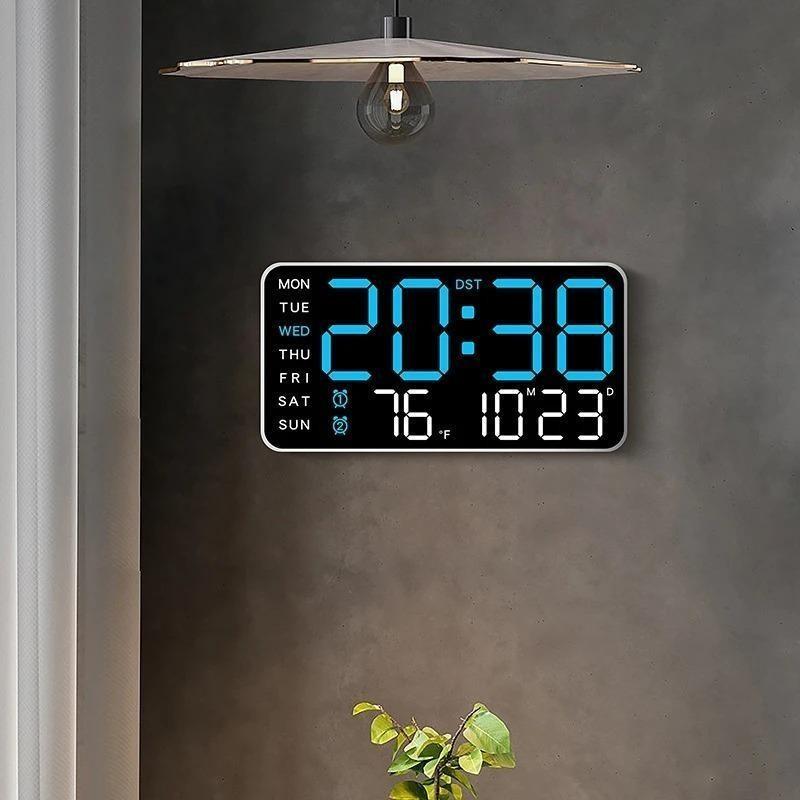 Large Digital Wall Clock with LED Display, LED Alarm Clock, Date & Temperature Timer, Ideal Gift for the Elderly, Living Room & Bedroom Decor
