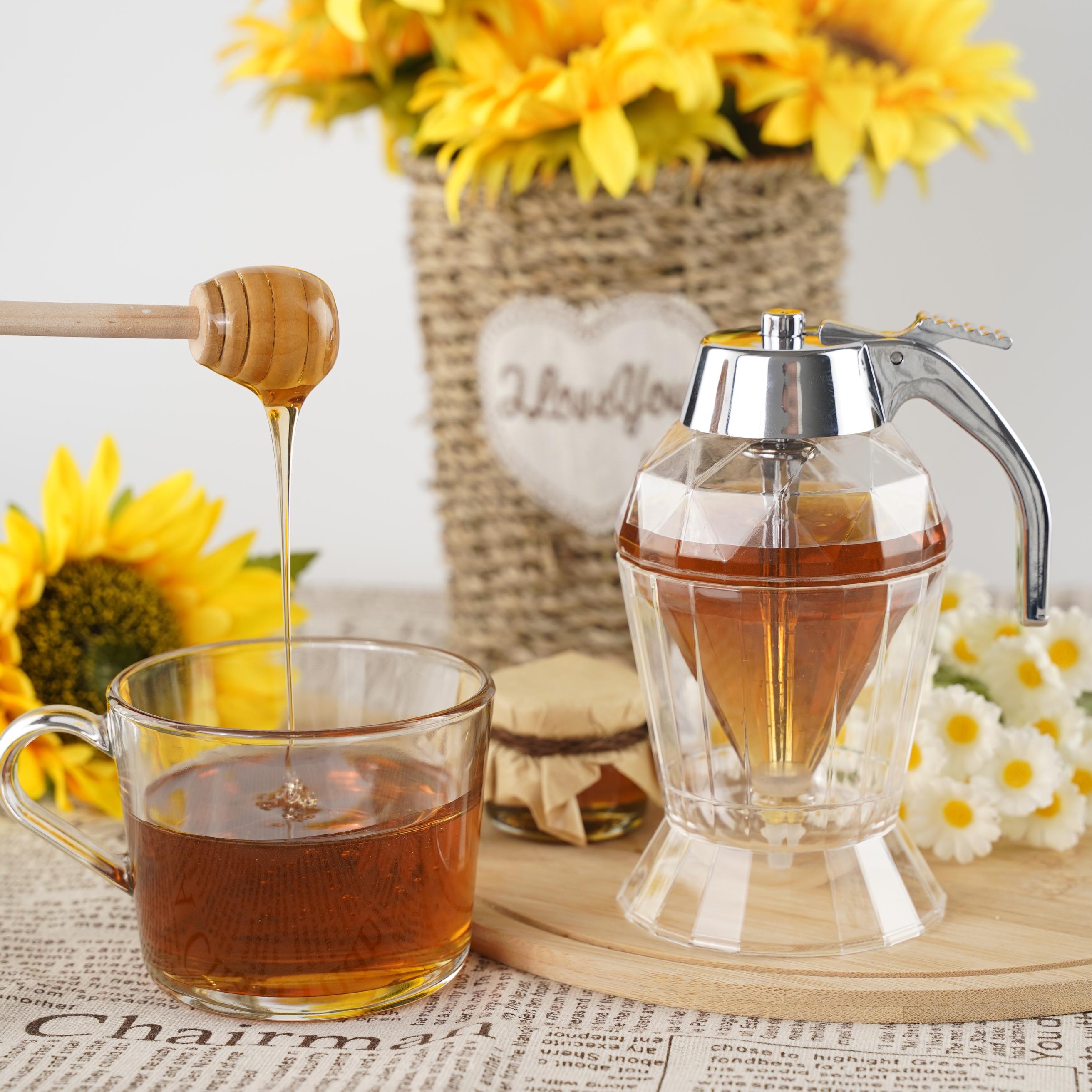 No Drip Honey Dispenser with Stand(Non-glass) - Honey and Syrup Storage Container - Suitable for Honey, Syrup, Jam - 8oz No Drip  Honey Storage Dispenser - Easy to Use