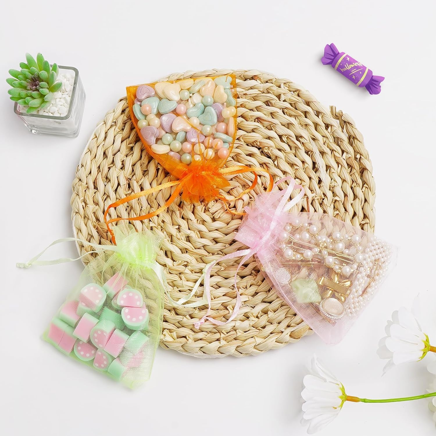 50 Pack Multicolor Organza Bags 3x4 Inch, Mini  Bags for Easter Gifts, Mother's Day,  Bag Drawstring, Small Candy Bag Little Mesh Bag for Party Wedding