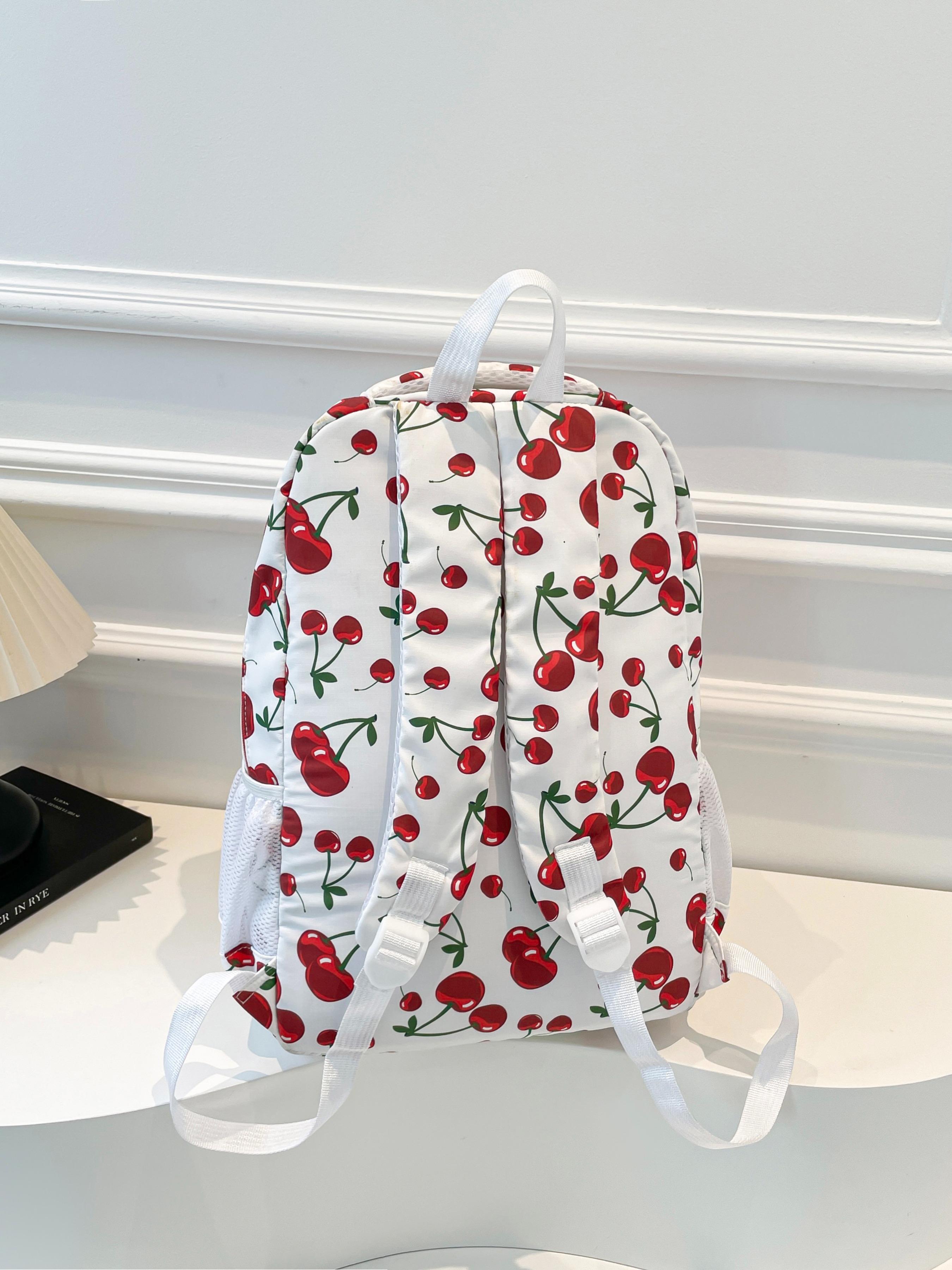 Fashion Cherry Print Backpack, Large Capacity Multi-Pocket Bag, Adjustable Straps, Zipper Closure, Ideal for Office, School, Travel
