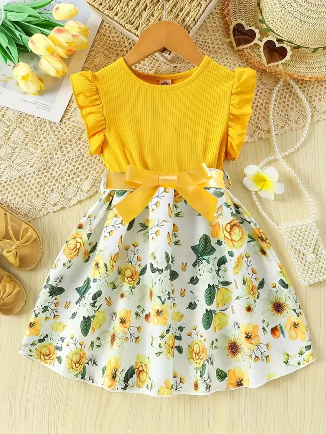 Girls' Floral Dress with Ruffled Sleeves, Casual Summer, Essential Kids Fashion, Mother-Daughter Matching Clothes#kidswear #floraldress #toddlerootd #mommyandme