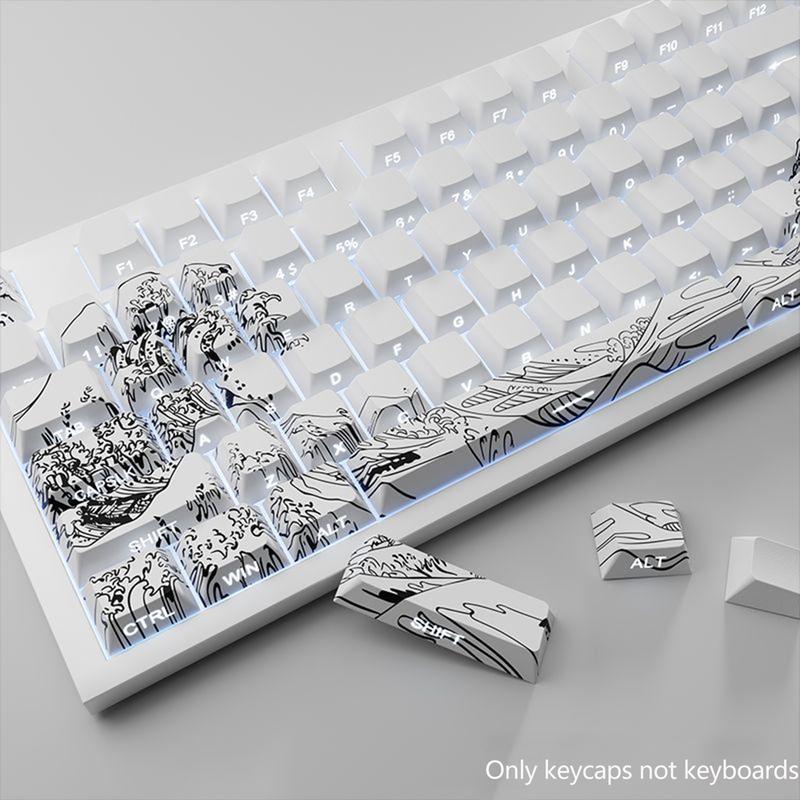 Inspired by Ukiyo-E Art Keycaps, Cute New Design Pbt Heat Transfer Keycap Set, Game-Ready, Compatible with Various Mechanical Keyboard Layouts