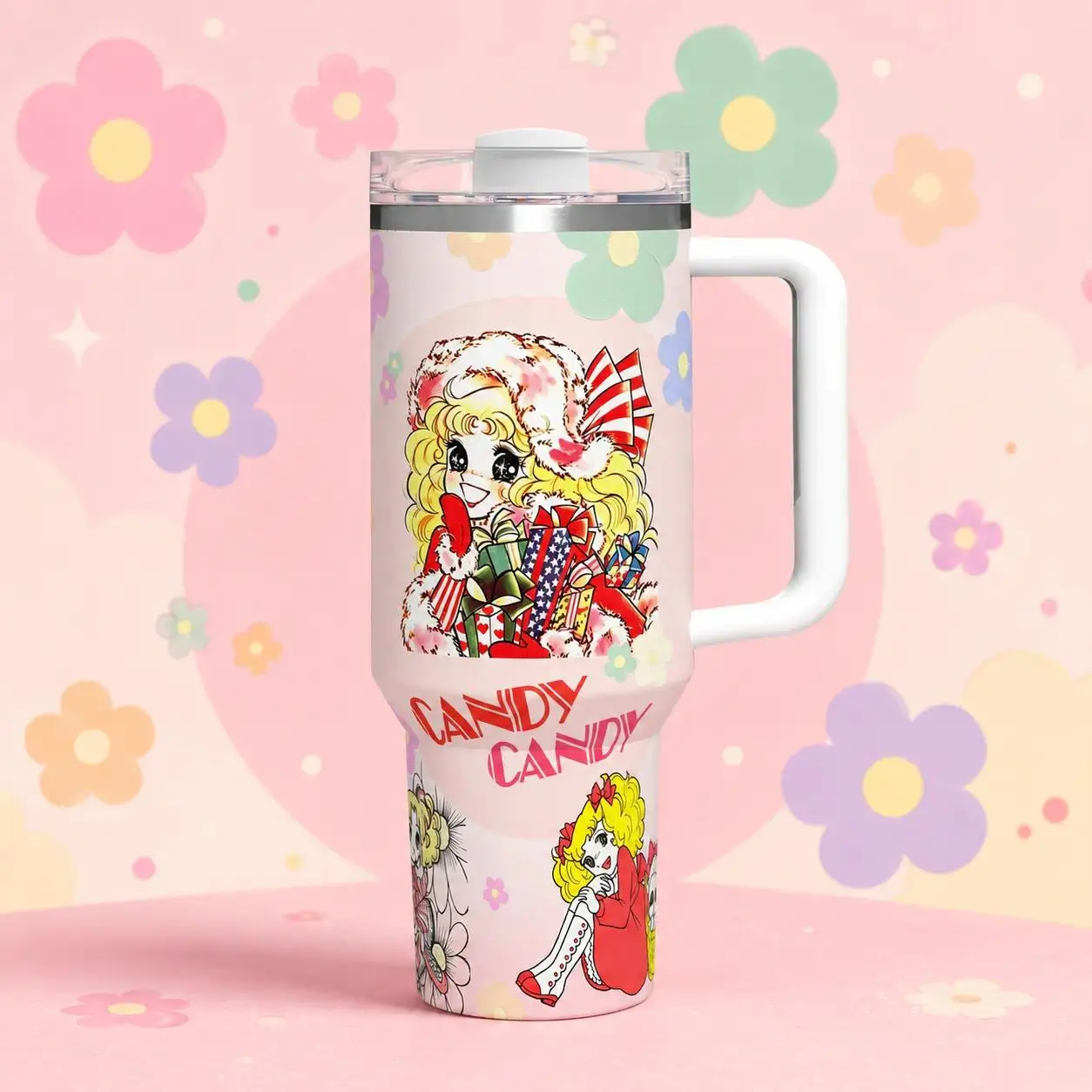 40oz Tumbler With Handle, Candy Candy Pattern Travel Tumbler, Reusable Portable Water Cup, Stylish Drinkware For Daily Use, Great Gift Idea