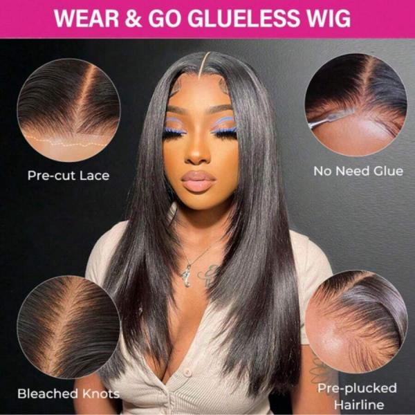 Glueless Wig 5x5 Human Hair Wigs 200% Density 13x4 Bone Straight Lace Front Wigs Blended Hair HD Transparent Pre Cut Lace Closure Wig Brazilian Hair Easy To Go No Glue Need Natural Black Color
