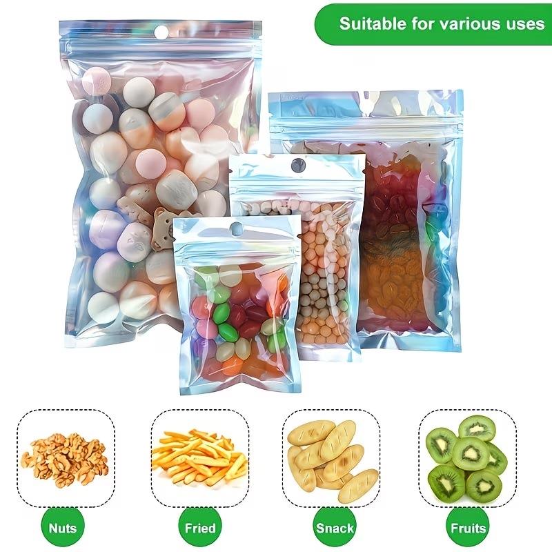 20pcs Re-Sealable Odor-Proof Bags, Holographic Aluminum Foil Food Candy Jewelry Screw Flat Zip Lock Bag, Resealable Zipper Bags, Durable Storage Solution