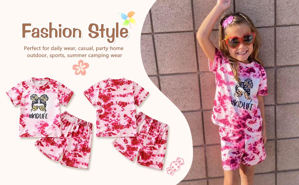 Toddler Girl Summer 2-Piece Outfit Set, Ruffle Sleeve Graphic Top & Shorts