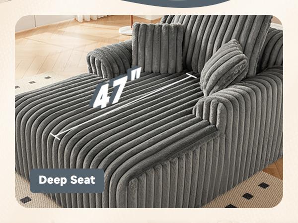 63" Oversized Chaise Lounge Chair Indoor, Boneless Couch Chair with 3 Pillows, Comfy Reading Chair with Wide Arms, No Assembly Required Corduroy Couch, Sleeper Sofa for Living Room