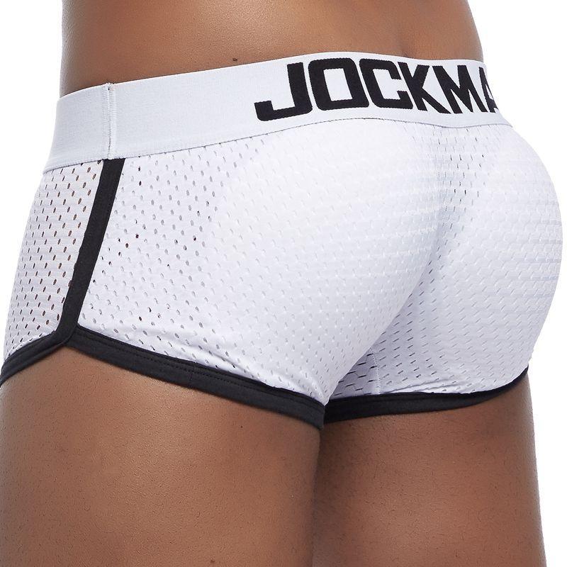 Boxer Mens Package and Butt Padded Underwear Enhancing Trunks Mesh Breathable with Hip-up Enhancing Removable Front and Hip Pads