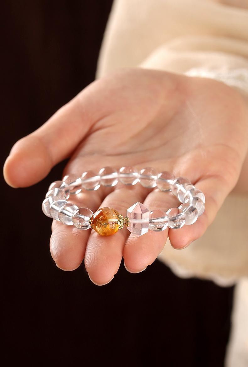 [Pure Spirit Realm] crystal bracelet, white crystal yellow citrine, unisex, daily wear gift, natural stone, clarity calm balance symbol