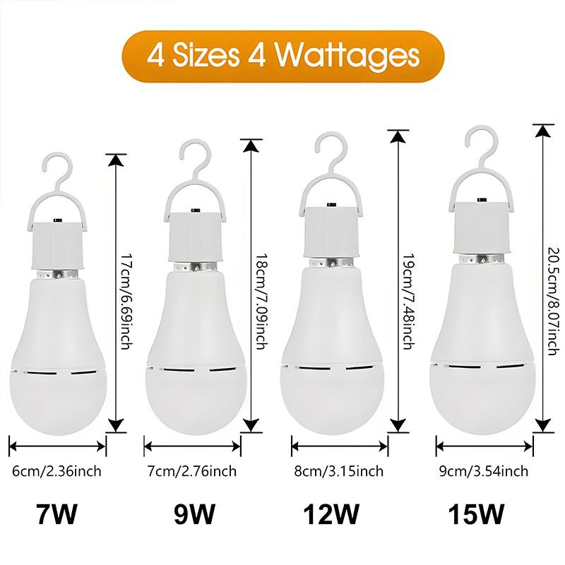 KASOTILE Emergency Rechargeable Light Bulbs, 1200mAh Battery Backup, 7W/9W/12W/15W 80W Equivalent LED Bulbs Auto-On During Power Outage, for Hurricane, Emergency Use (Daylight)