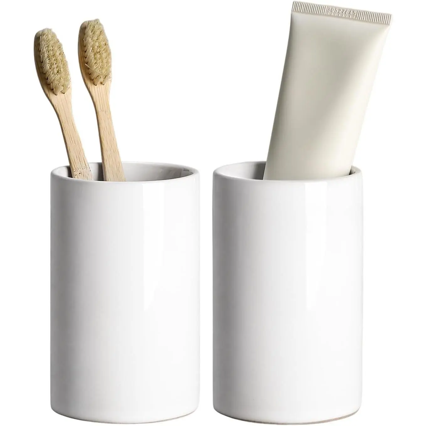 2-Piece Simple Solid Color Porcelain Mouthwash Cup Set, Round 9 Oz Bathroom Brushing Cups for Indoor Furniture Bathroom Use