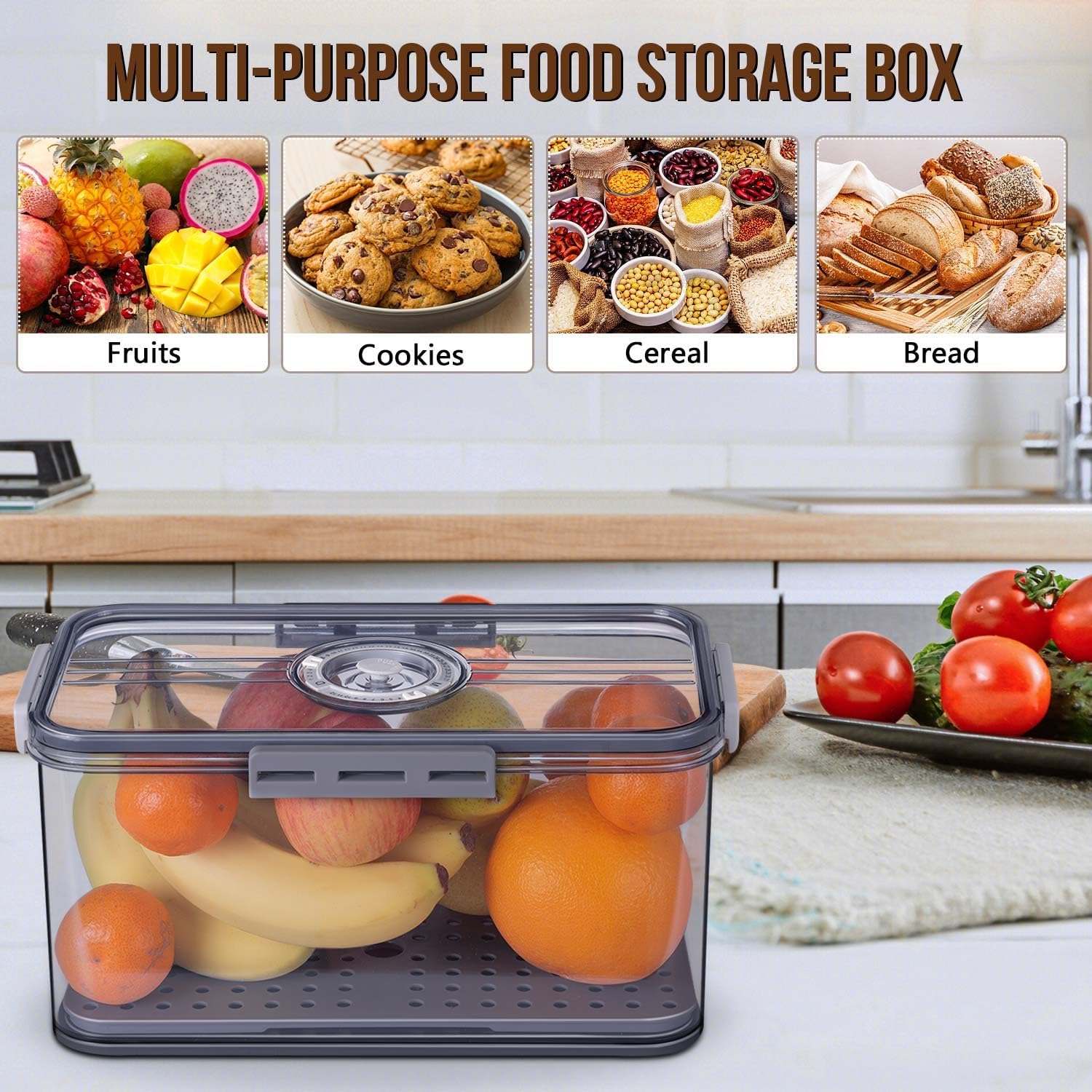 Bread Box for Kitchen Counter Airtight, Time Recording Bread Storage Container with Lid, Bread Keeper for Homemade Bread, Toast, Bagel, Donut and Cookies, Sealed Bread Box