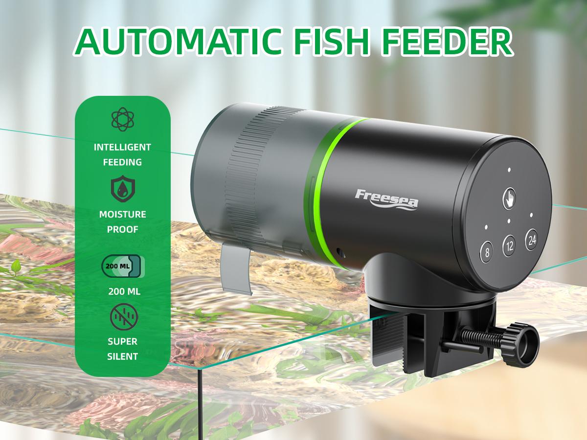 FREESEA Automatic Fish Feeder for Aquarium: Auto Fish Food Dispenser with Timer for Small Tank Betta Turtle - Battery Vacation Self Feeding for Flakes