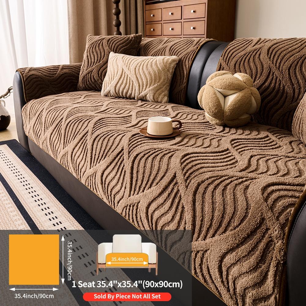 Solid Color Plush Sofa Cushion Cover, Sofa Couch Covers, 1 Count Modern Simple Sofa Slipcover, Non-slip Sofa Protector for Home Living Room Decor