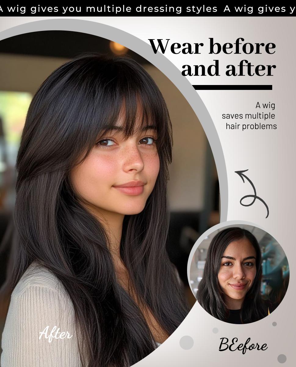 ONLYCUTE Hair Topper with Bangs 18 inch Synthetic Slightly layered Hair Piece No Wig Cap Required Large Hair Piece Natural Invisible hair toppers for Women ONLYCUTE Hair Topper with Bangs 18 inch Synthetic Slightly layered Hair Piece No Wig Cap Required Large Hair Piece Natural Invisible hair toppers for Women