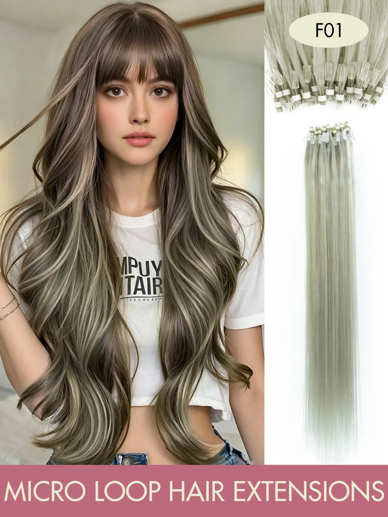 Micro Loop Real Human Hair Extensions For Women, Straight Colorful Highlight Micro Bead Hair Extensions, Ideal for Daily, Party & Halloween Costumes Hairstyles