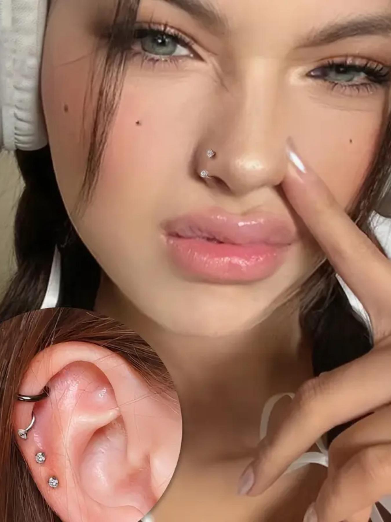 Cz Horseshoe Nose Rings, Internal Threaded Stainless Steel 18/20 Gauge 8mm Hoops, Ideal for Nose, Cartilage, Tragus, Helix & Lip Piercings