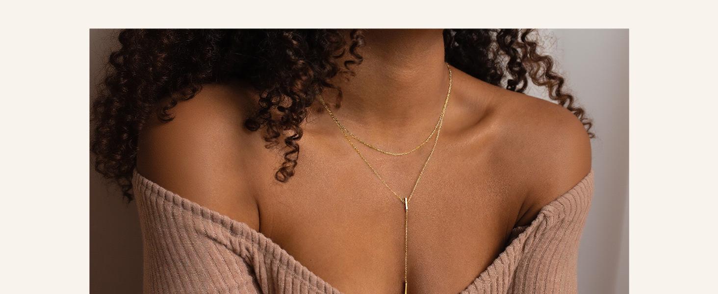 Women's Long 14k Gold Plated Necklace, Elegant Y-Shape Zipper Design, Simple Jewelry Trendy Gift for Women, All Seasons