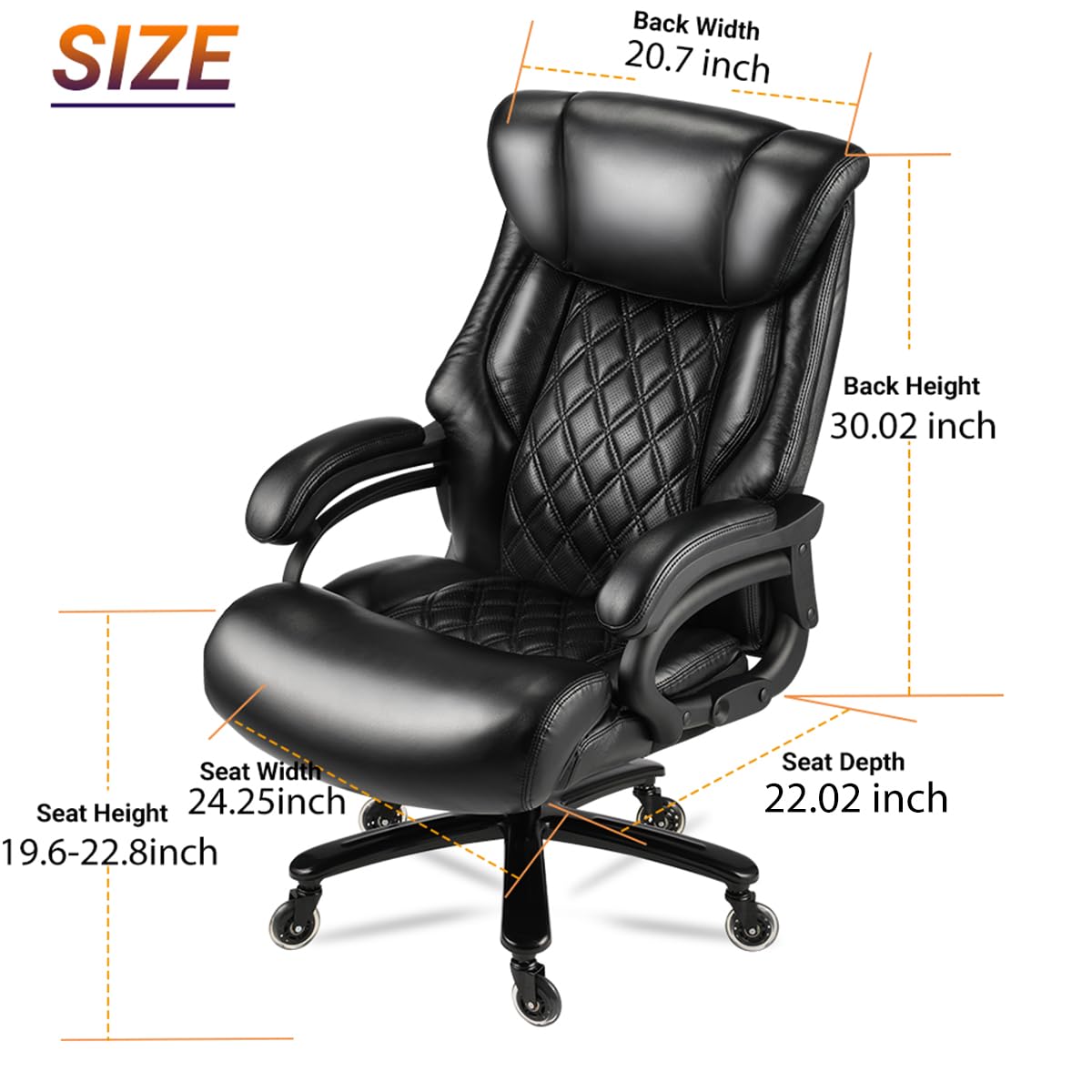 Okeysen Big and Tall 500lbs Office Chair Wide Spring Seat, High Back Large Executive Chair, Adjustable Lumbar Support Quiet Rubber Wheels Heavy Duty Metal Base, Office Chair for Back Pain