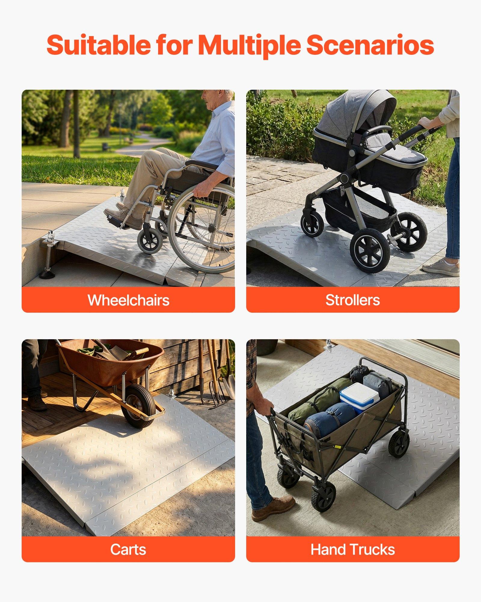 VEVOR Threshold Ramp for Doorways, 42.5 x 23.2 in, Platform Aluminum Wheelchair Ramp with Adjustable Height, Non-Slip Door Threshold Ramps, 1000 lbs Capacity, for Home Steps, Wheelchairs, Walkers