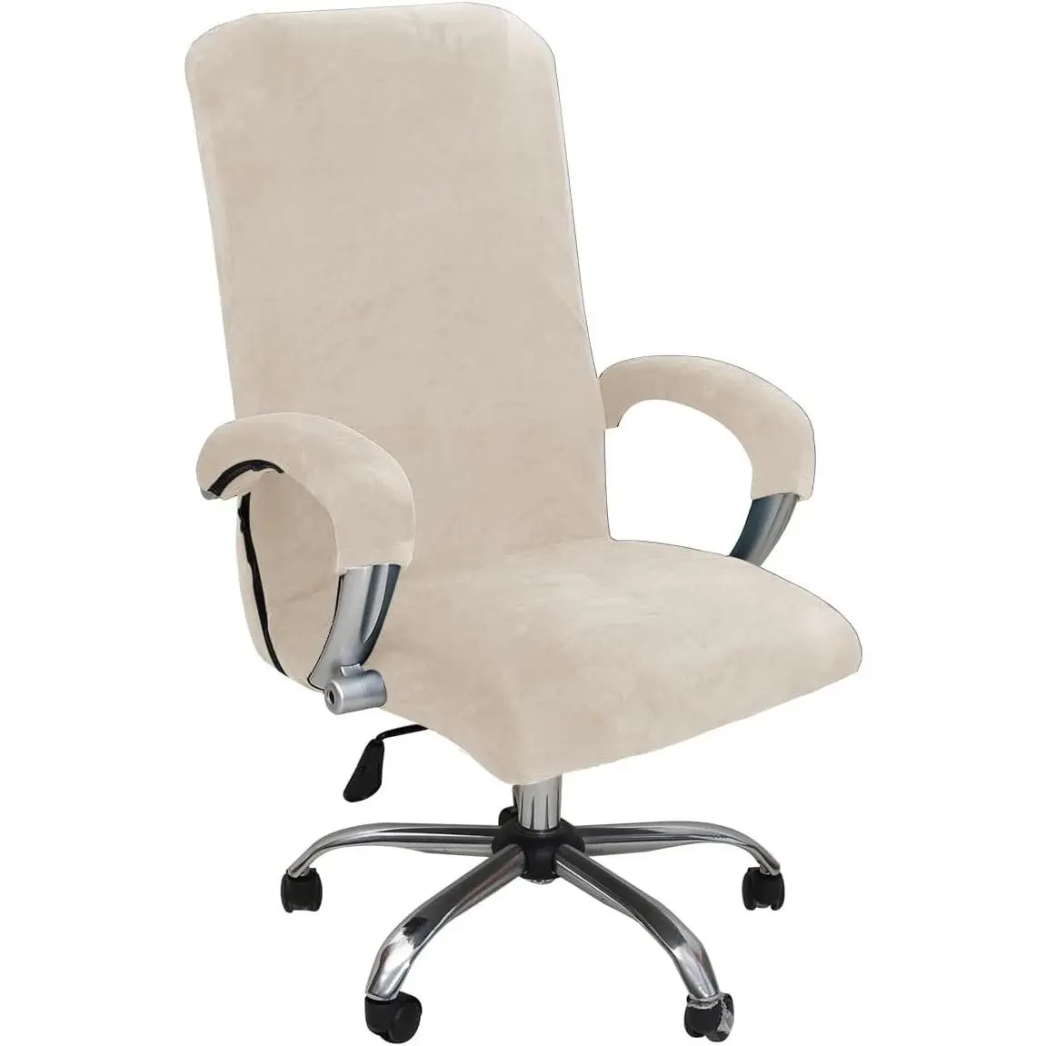 Velvet Plush Office Desk Computer Chair Cover for Executive, Beige, XL | Stretchable, Cat Proof with Wheels, Armrest Protector for Pets & Kids, Removable, For Ergonomic Mesh Computer Rolling Chair