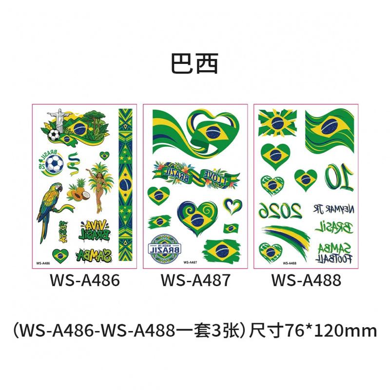 World Cup National Flag Temporary Tattoos, Waterproof Country Flag Fake Tattoos for Soccer Fans, 2026 Football Match Party Favors, Spain/France/Canada/Netherlands/Mexico/Brazil Patterns