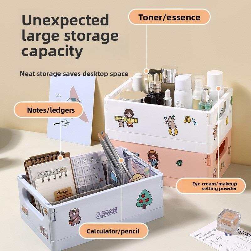 2pc Multifunctional Foldable Storage Box, Office Supplies Jewelry & Cosmetic Organizer, Durable PP Material, Ideal for Home & Travel Use