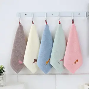3Pcs/Set Cotton Small Square Towel 25*25 Cartoon Embroidered Plain Hook Children's Square Towel Kindergarten Baby Towel