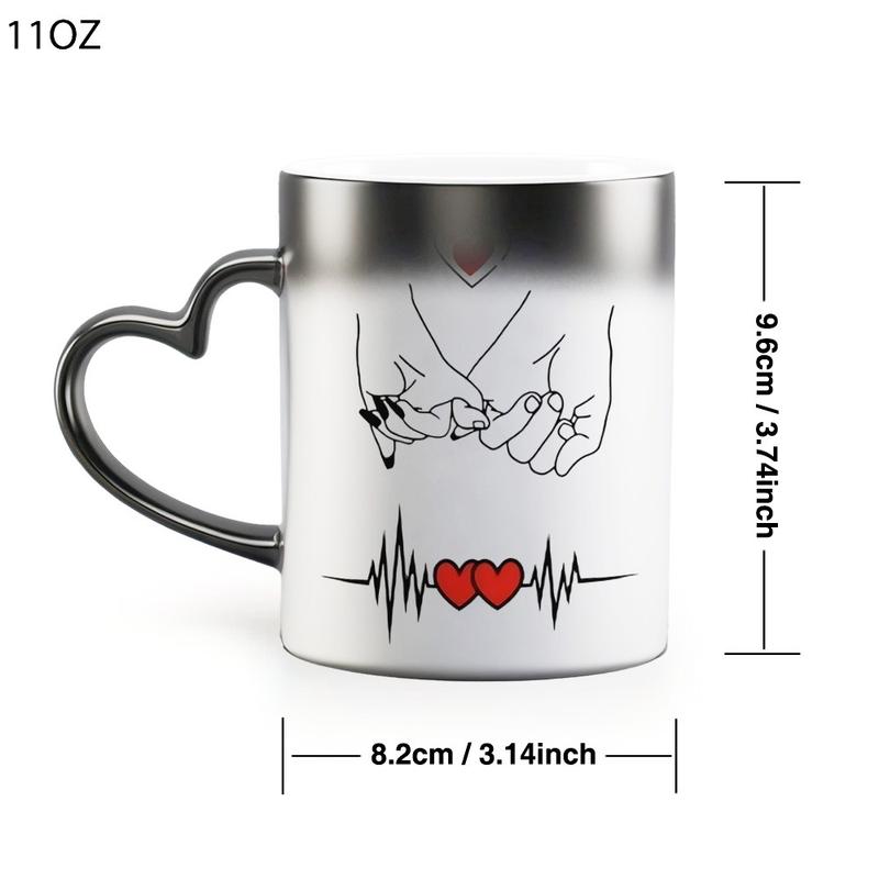 1pc Magical Color Changing Mug with Red Hearts Design - Heart-Shaped Handle, Mug for Couple's Anniversary and Valentine's Day, 11oz/325ml