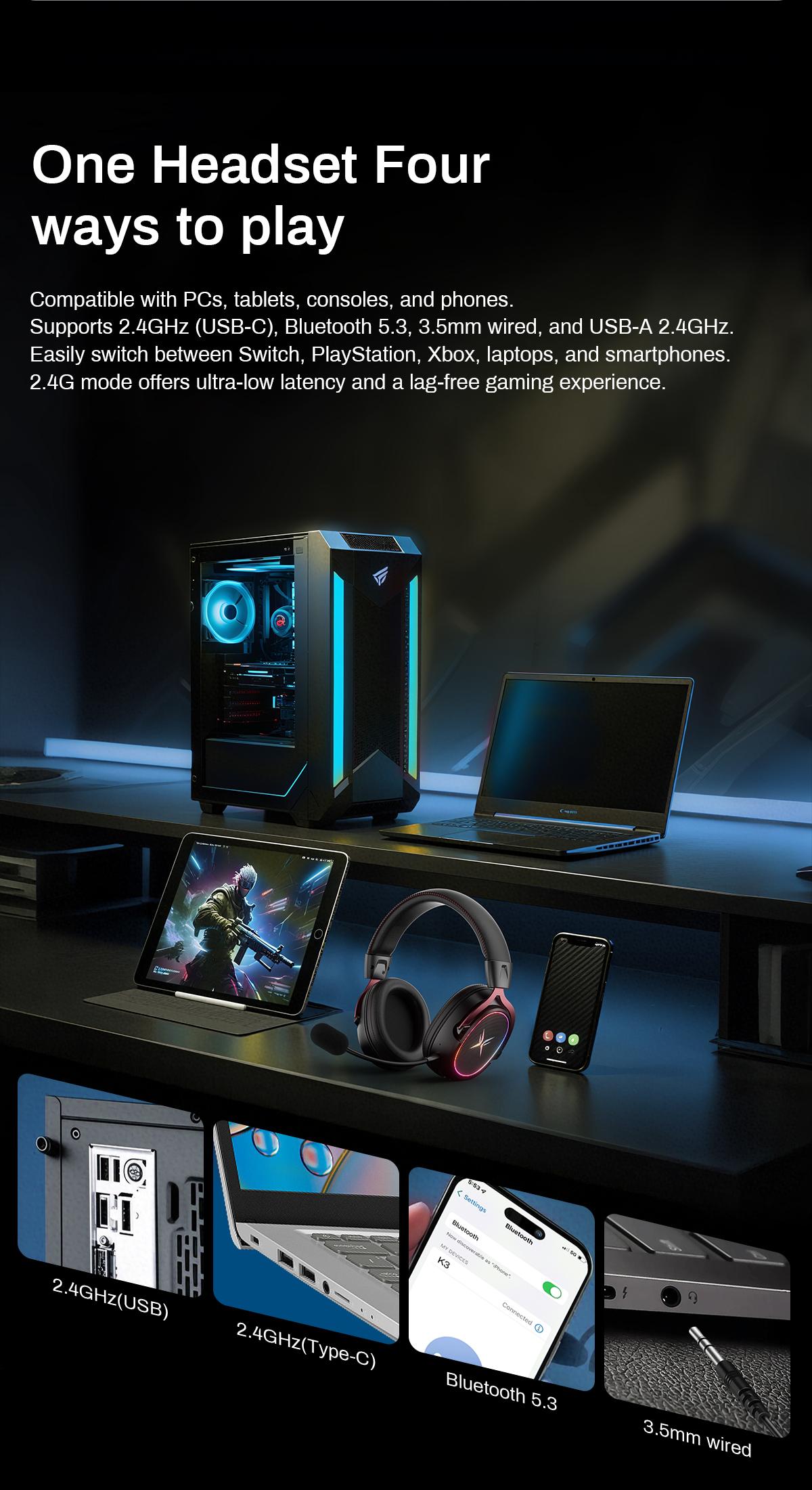 [New Upgrade] TAGRY TRONICX K3 Gaming Headset Version 5.3, 7.1 Surround Sound, 50mm Drivers, Low Latency ENC Microphone for PC PS4 PS5 for PC Laptop Headphone Audio for Gaming & Music