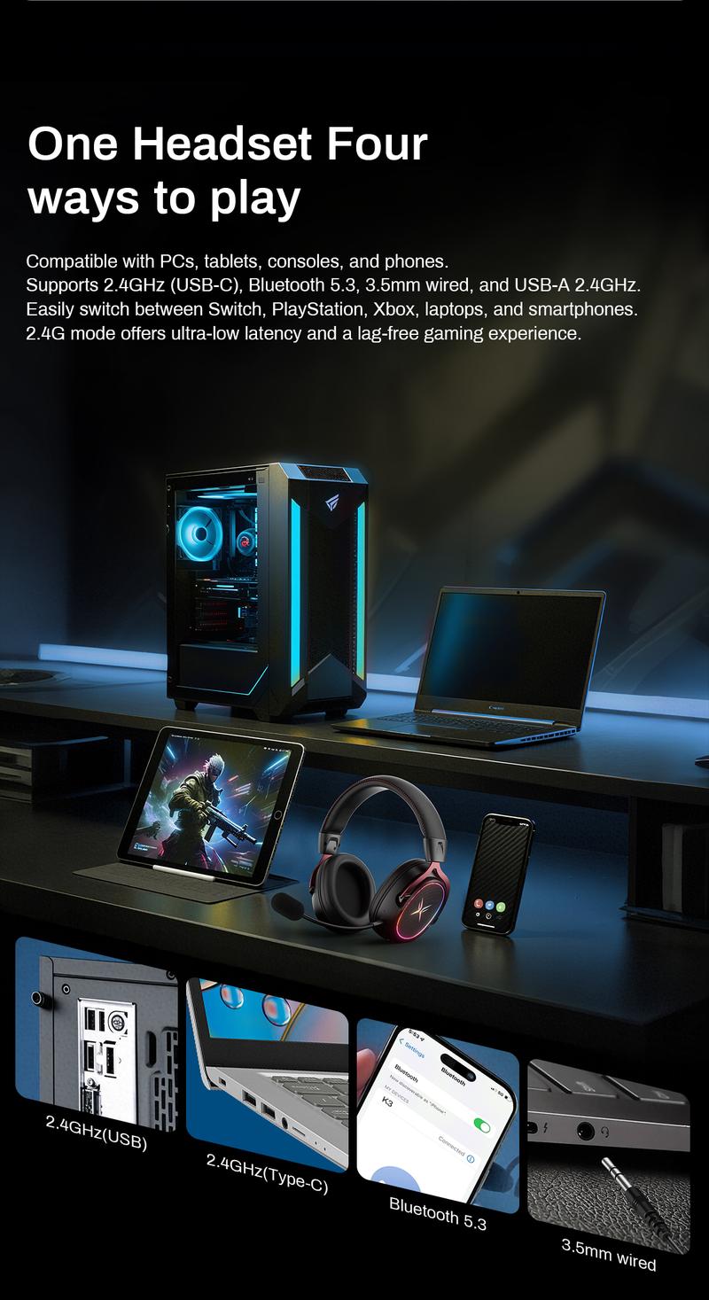 [New Upgrade] TAGRY TRONICX K3 Gaming Headset Version 5.3, 7.1 Surround Sound, 50mm Drivers, Low Latency ENC Microphone for PC PS4 PS5 for PC Laptop Headphone Audio for Gaming & Music