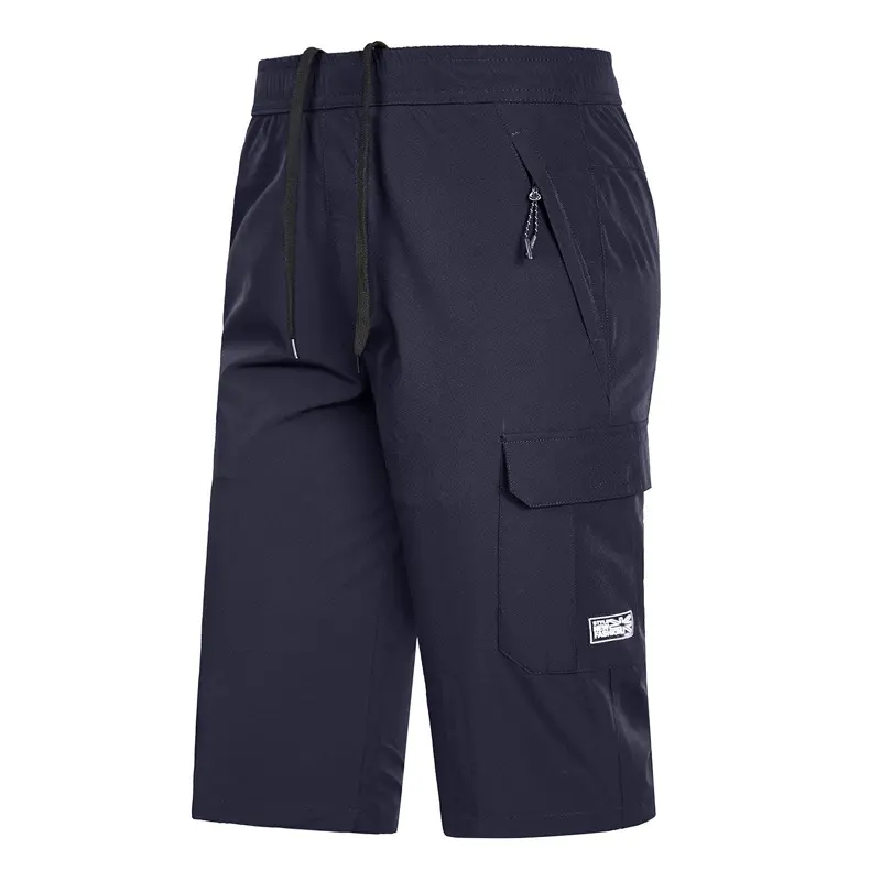 Men's Drawstring Capri Cargo Shorts, Quick Dry Lightweight 3/4 Cropped Pants with Zipper Pockets, Casual Outdoor Knee‑Length Shorts, Multi‑Color Available