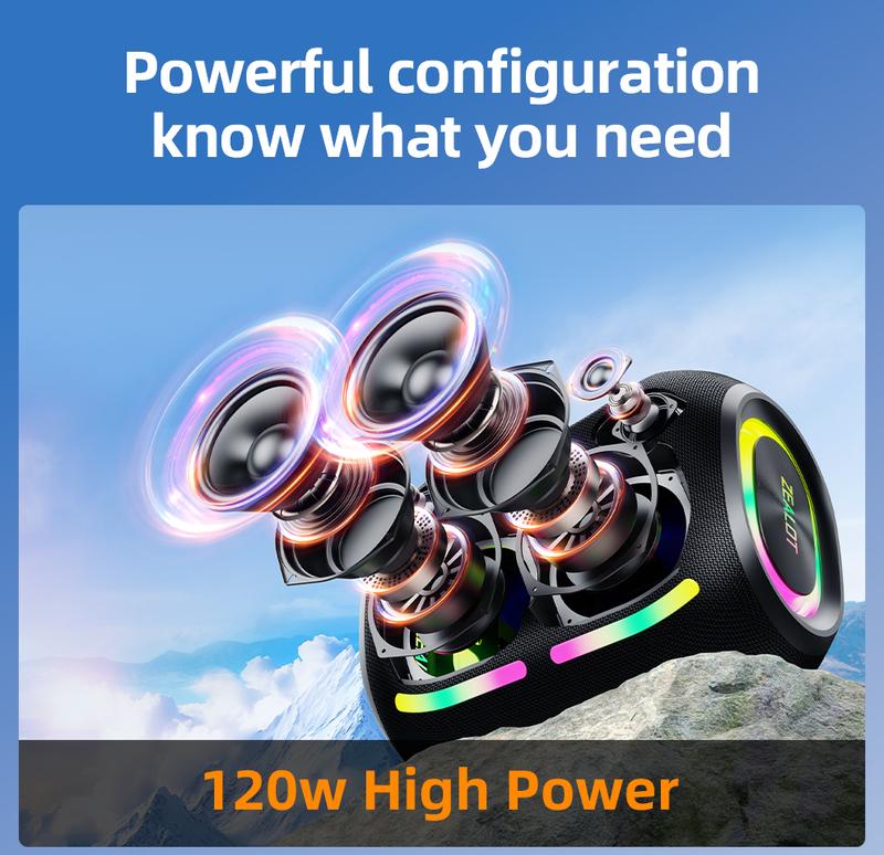 120W【ZEALOT】24000mAh/LIMITED/OFFERS Portable Speaker Bluetooth Speaker Party Speaker Waterproof IPX6 RGB Lights Power Bank TWS supports TWS pairing/USB/TF/AUX/BT smartphones. Ideal choice for family/car/Pool Party/BBQ/camping/gift giving