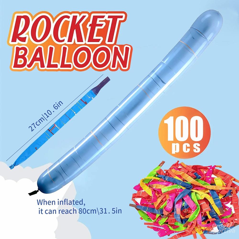 100 rocket balloons with two air pumps, colorful giant rocket balloons for parties