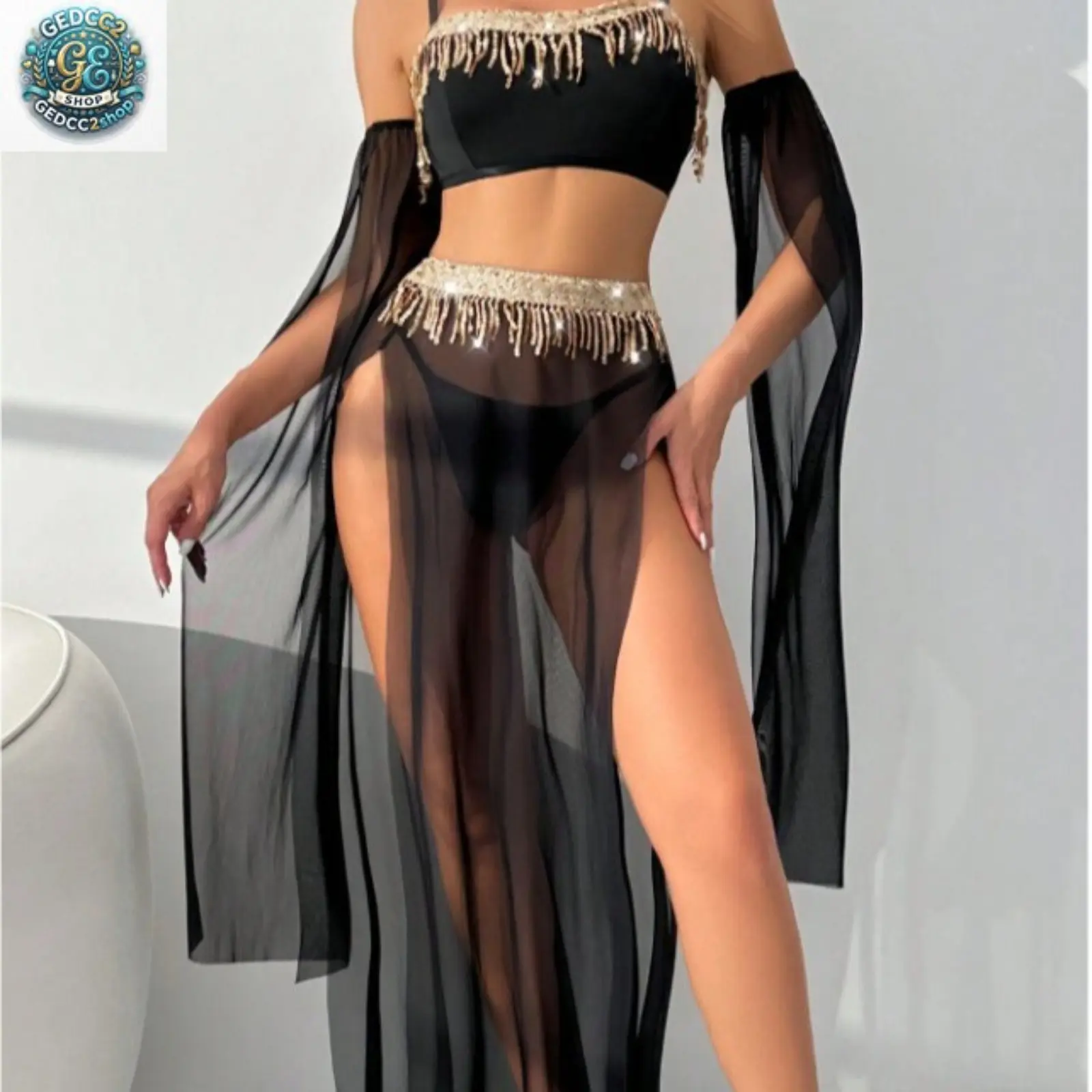 Women’s Rhinestone Chain Fringe Dance Outfit, Sparkly Lace Bodysuit with Crystal Tassel Details, Sheer Performance Costume for Dance, Stage, Party and Nightclub