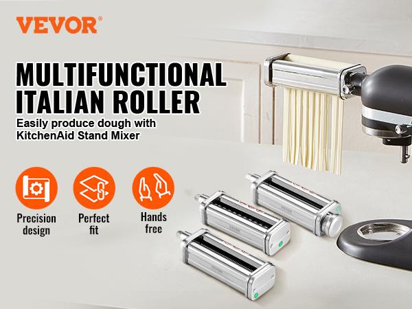 Pasta Attachment for KitchenAid Stand Mixer, Stainless Steel Pasta Roller Cutter Set Including Pasta Sheet Roller, Spaghetti and Fettuccine Cutter, 8 Adjustable Thickness Knob Pasta Maker, 3Pcs
