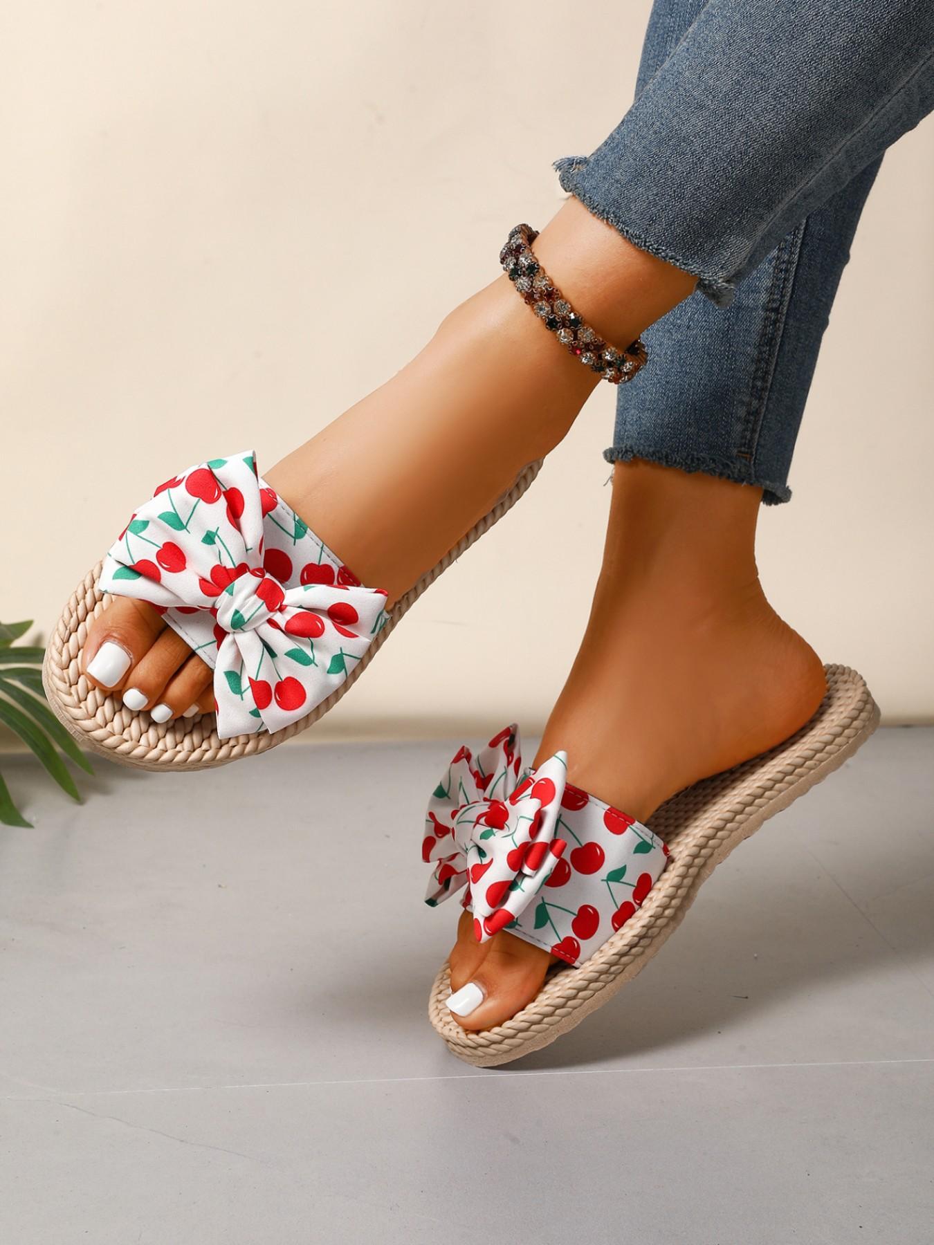 Women's Fashionable Bowknot Design Slides, Casual Comfortable Flat Slippers for Beach, All-match Slide Sandals for Daily Wear, Walking Shoes